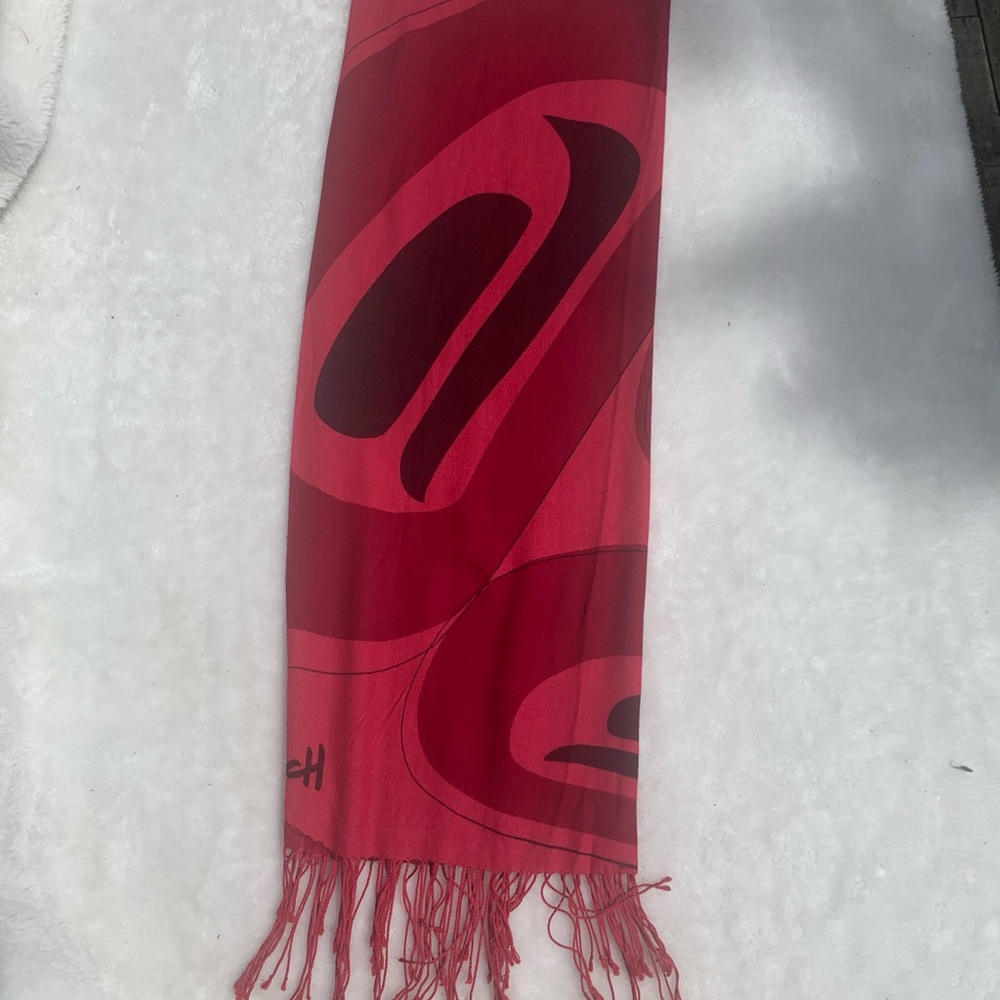 ⭐️ Native large SOY & WOOL Artist made fabric Scarf FIRST NATIONS Red Scarf - Picture 12 of 15